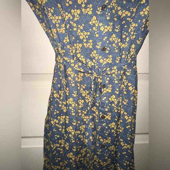 NWT Toad&Co Blue grey and Yellow Floral button front tie waist Mini Dress M - Picture 7 of 10